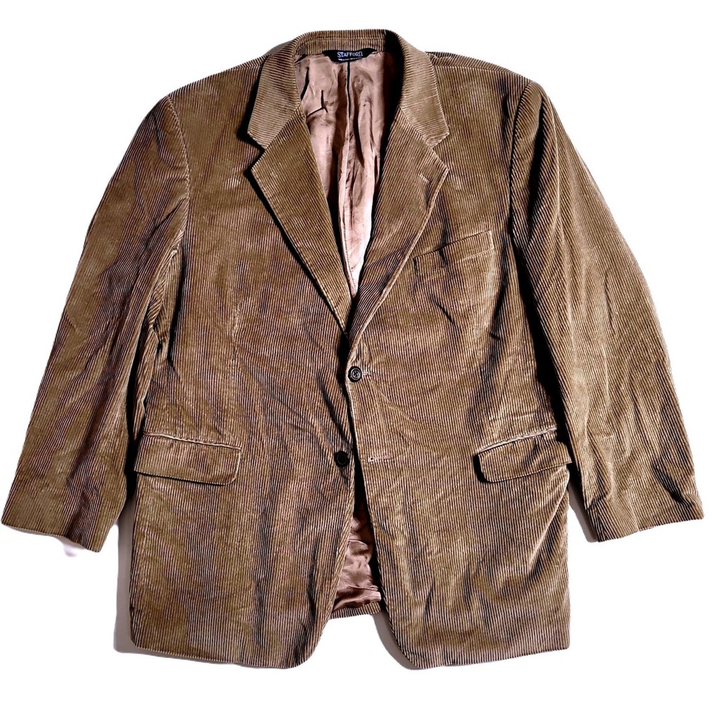 Stafford‎ Corduroy Blazer Mens 46R Tan Brown 100% Cotton Sport Coat Classic Fit